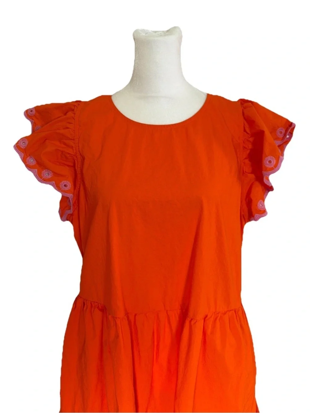 J. Crew Bright Orange Tiered Mini Dress with Eyelet Ruffle Sleeves